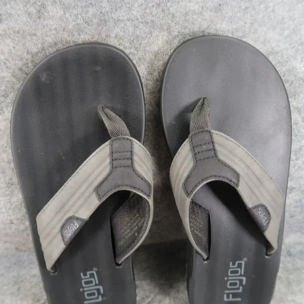 Flojos Shoes Mens 8 Sandal Flip Flop Slip On Memory Foam Comfort Surf Gray Black